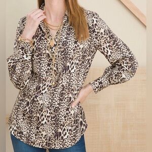 Chico’s Silk Jaguar Print Top 100% Silk